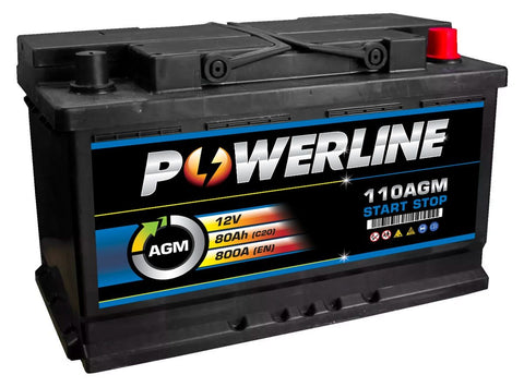 POWERLINE CAR BATTERY 80Ah 800A TYPE: 110