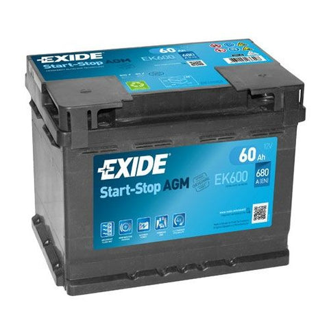 EXIDE EK600 EXIDE AGM CAR BATTERY 60Ah 680A TYPE: 027