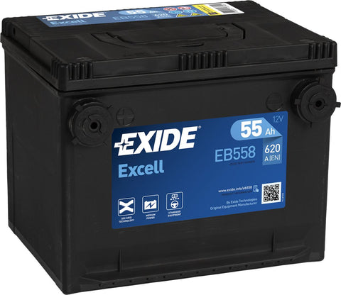 EXIDE EB558 EXCELL CAR BATTERY 55Ah 620A TYPE: 75-550