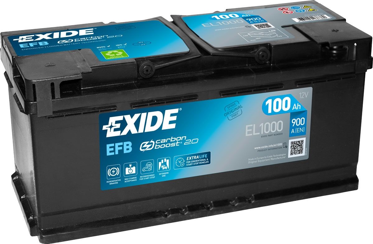 EXIDE EL1000 CAR BATTERY 100Ah 900A TYPE: 017