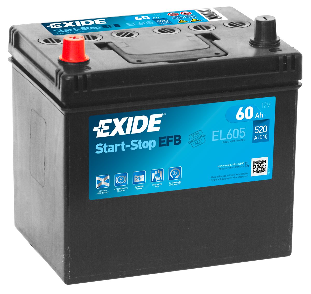 AKUMULATOR SAMOCHODOWY EXIDE EL605 60Ah 520A TYP: 005R