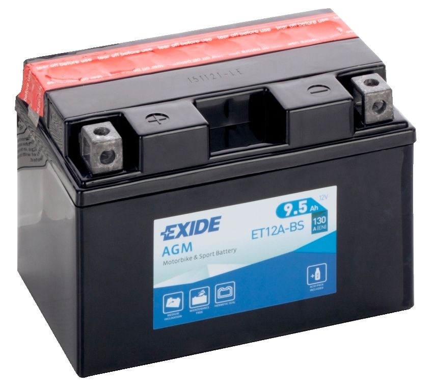 EXIDE ET12A-BS 12V AGM MOTORCYCLE BATTERY YT12A-BS