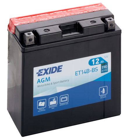EXIDE ET14B-BS 12V AGM MOTORCYCLE BATTERY YT14B-BS