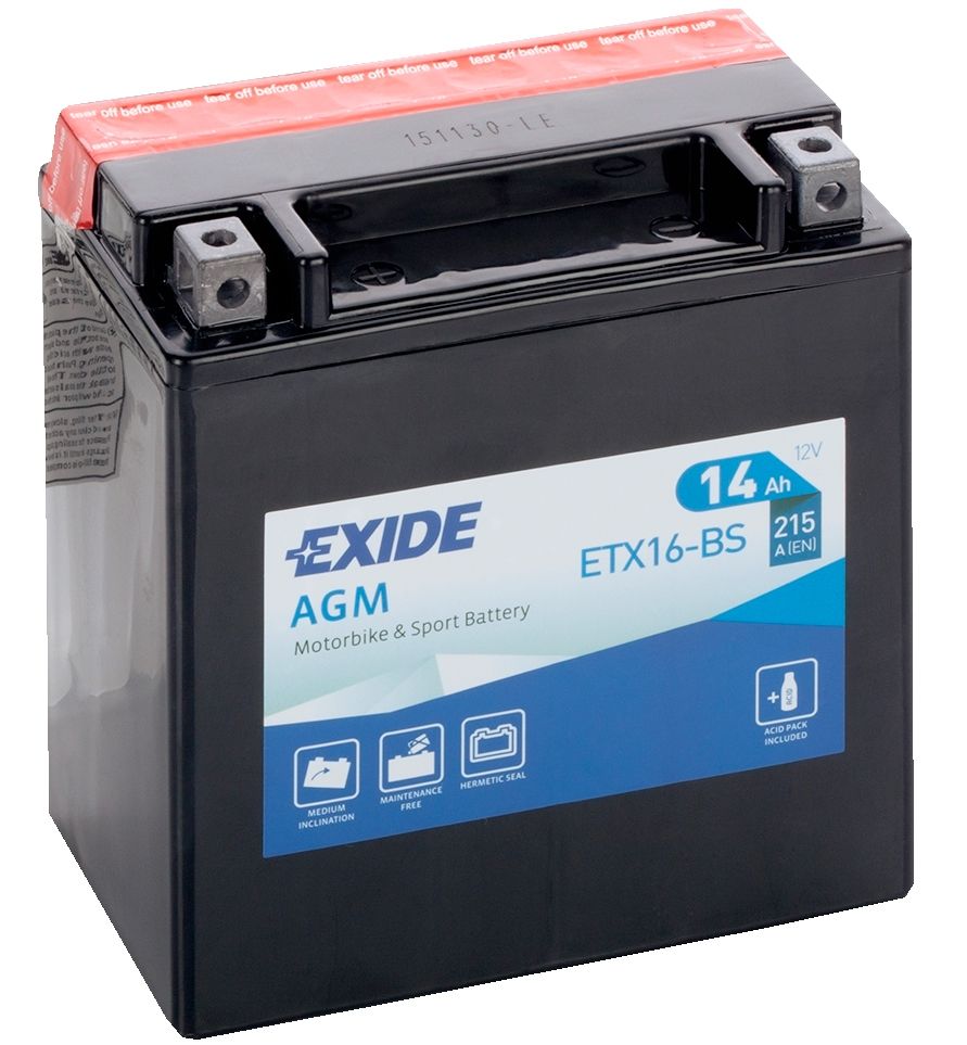 EXIDE ETX16-BS 12V AGM MOTORCYCLE BATTERY
