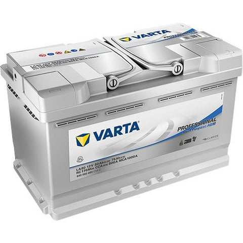 VARTA LA80 PROFESSIONAL DUAL PURPOSE AGM LEISURE BATTERY 840 080 080