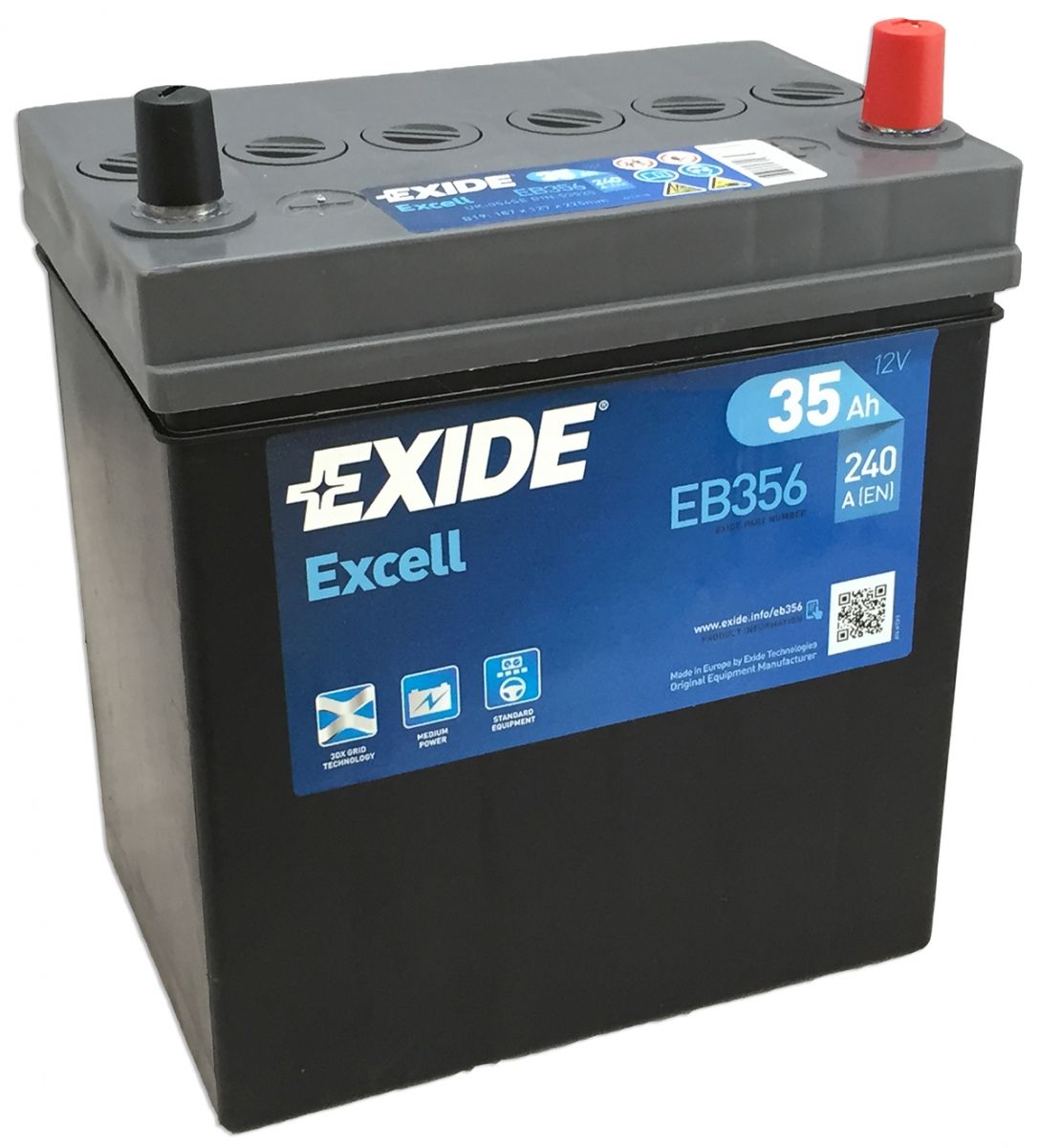 AKUMULATOR SAMOCHODOWY EXIDE EB356 EXCELL 35Ah 240A TYP: 054