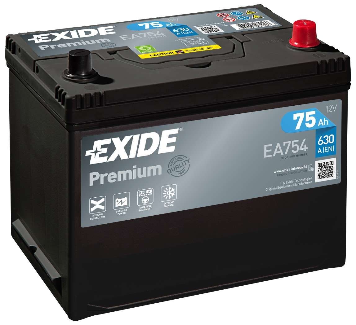 AKUMULATOR SAMOCHODOWY EXIDE EA754 PREMIUM 75Ah 630A TYP: 068