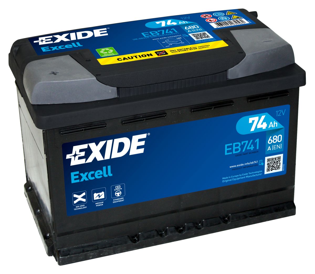 AKUMULATOR SAMOCHODOWY EXIDE EB741 EXCELL 74Ah 680A TYP: 096R