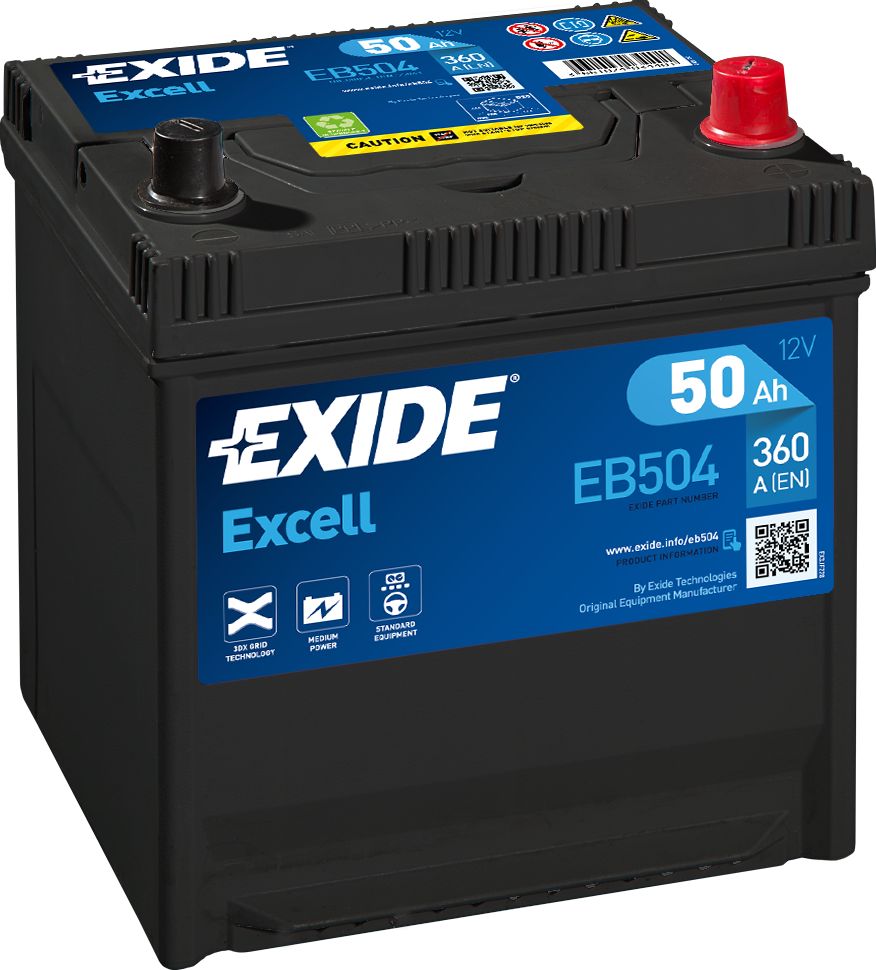 AKUMULATOR SAMOCHODOWY EXIDE EB504 EXCELL 50Ah 360A TYP: 004L