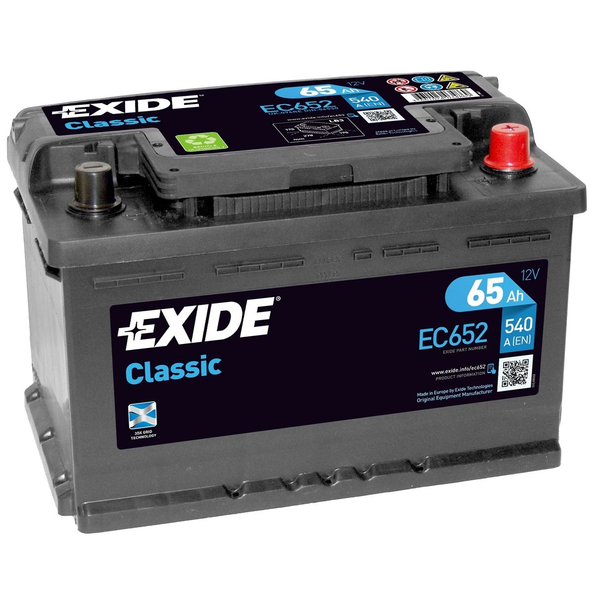 AKUMULATOR SAMOCHODOWY EXIDE EC652 PREMIUM 65Ah 540A TYP: 100