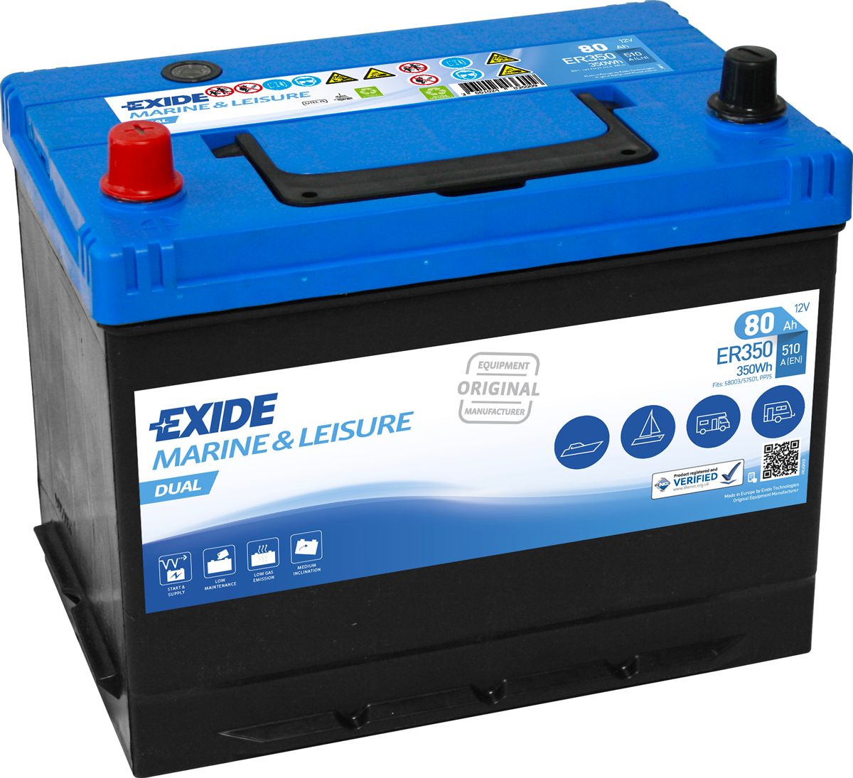EXIDE ER350 MARINE LEISURE DUAL BATTERY 80AH (PORTA POWER PP75)