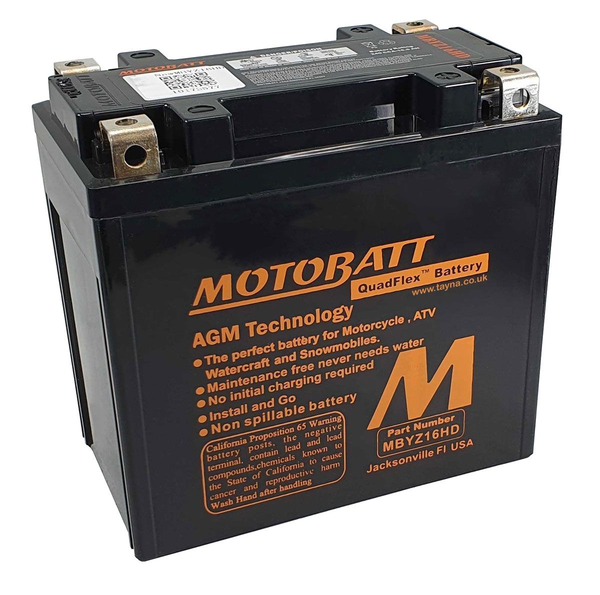 MOTOBATT MBYZ16HD QUADFLEX AGM BIKE BATTERY 12V 16AH