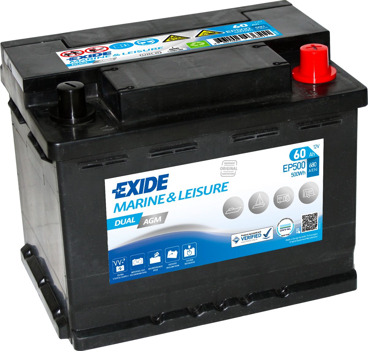 EXIDE EP500 MARINE LEISURE DUAL AGM BATTERY