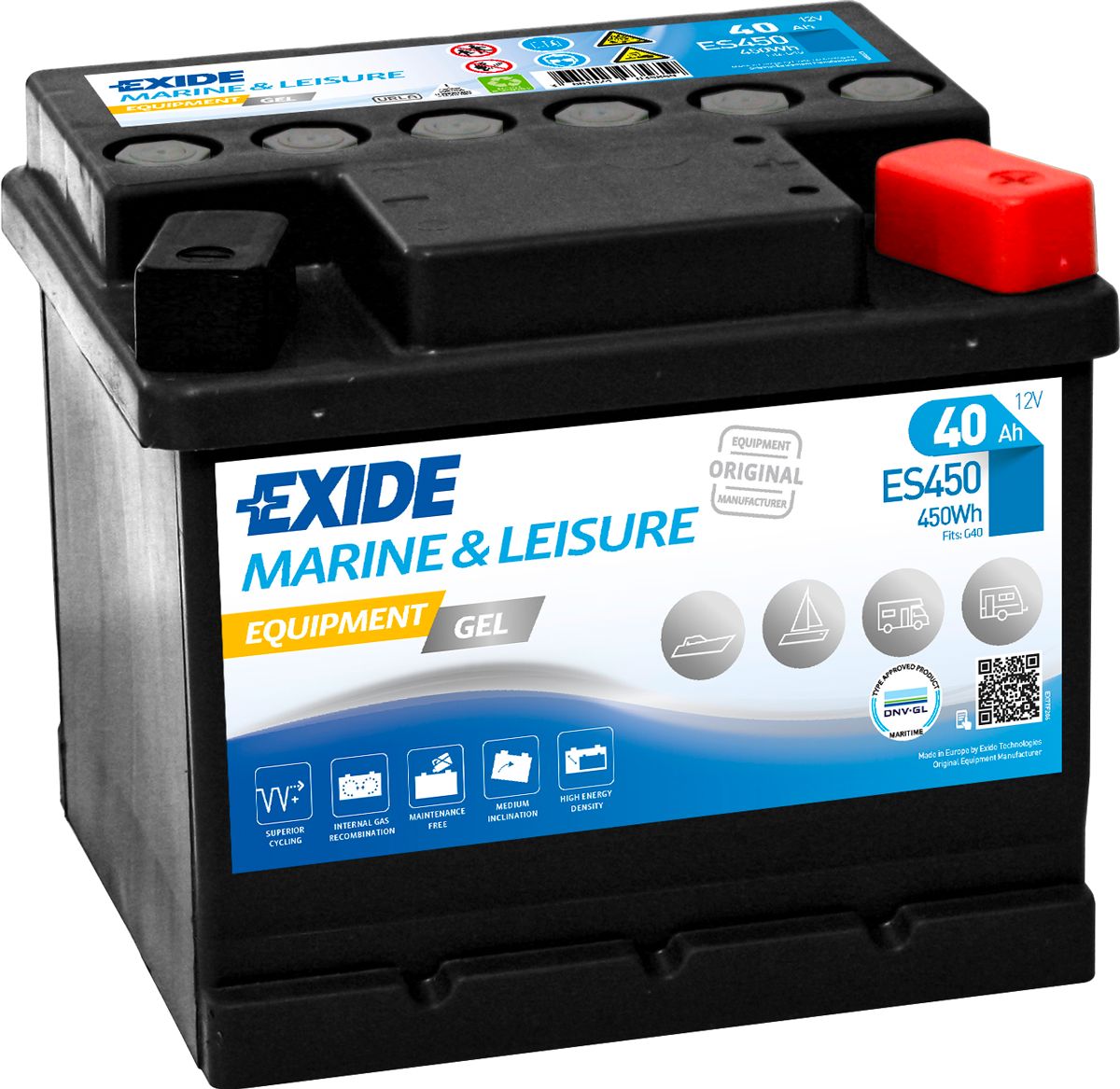 EXIDE ES450 G40 MARINE LEISURE EQUIPMENT GEL BATTERY 40AH