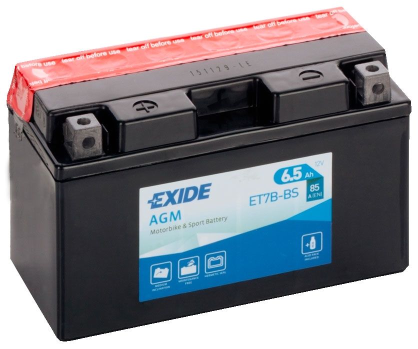 EXIDE ET7B-BS 12V AGM MOTORCYCLE BATTERY YT7B-BS