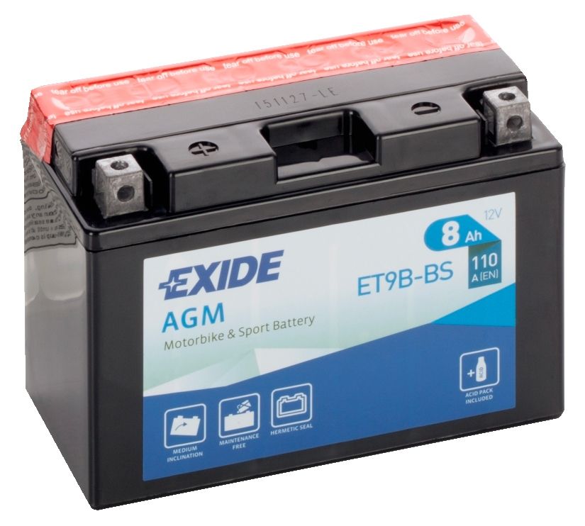 EXIDE ET9B-BS 12V AGM MOTORCYCLE BATTERY YT9B-BS