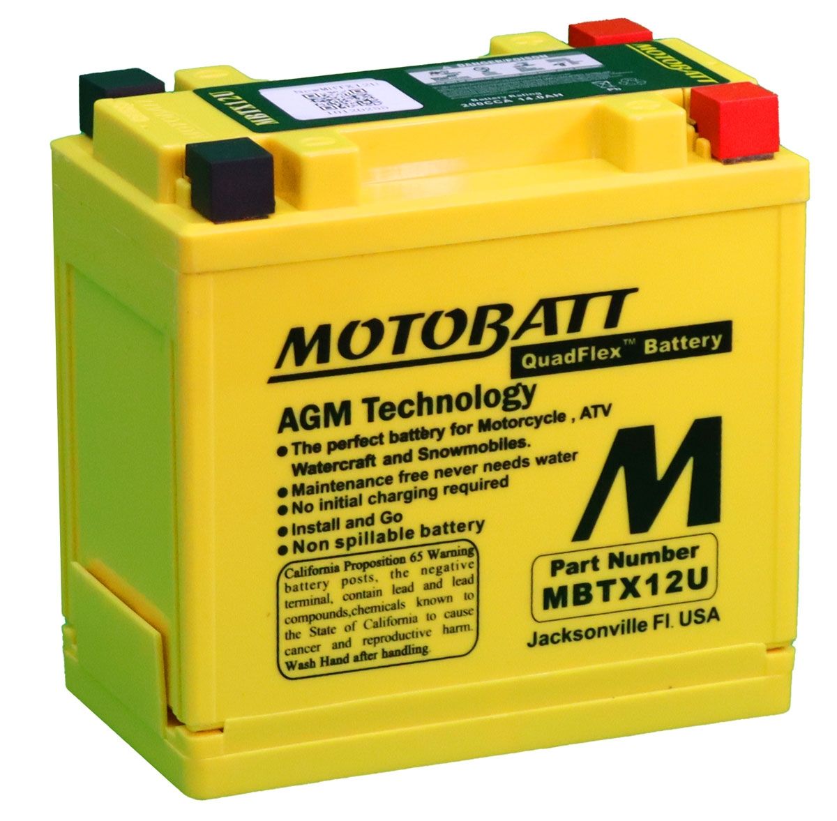 MOTOBATT MBTX12U QUADFLEX AGM BIKE BATTERY 12V 14AH