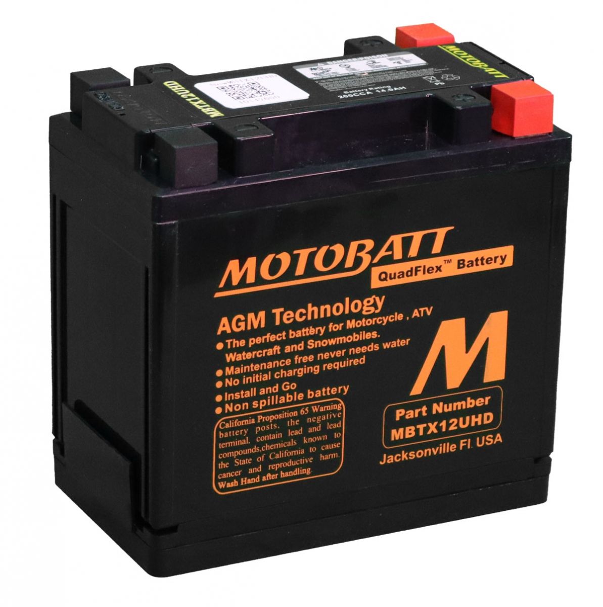 MOTOBATT MBTX12UHD BLACK QUADFLEX AGM BIKE BATTERY 12V 14AH