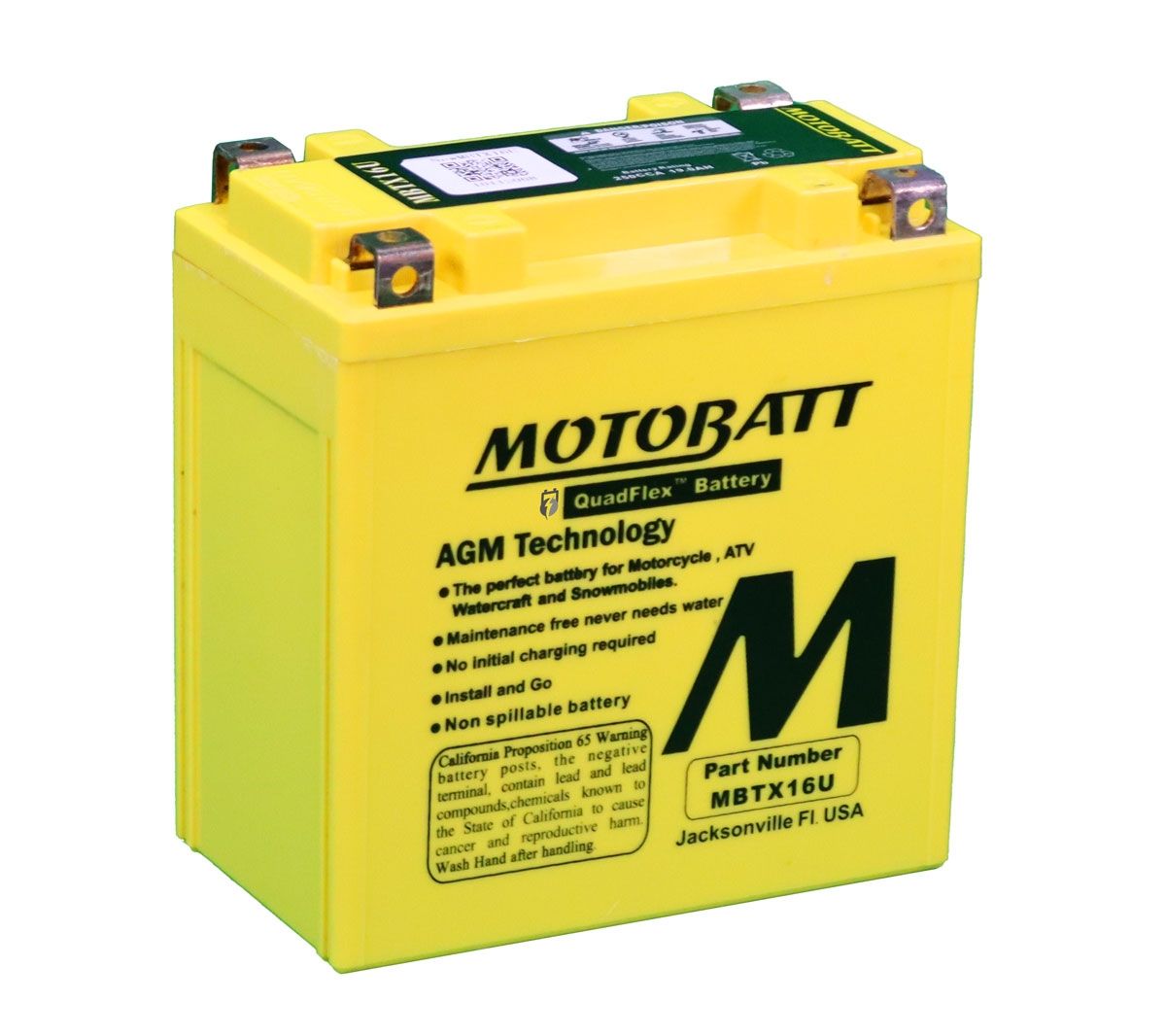 MOTOBATT MBTX16U QUADFLEX AGM BIKE BATTERY 12V 19AH
