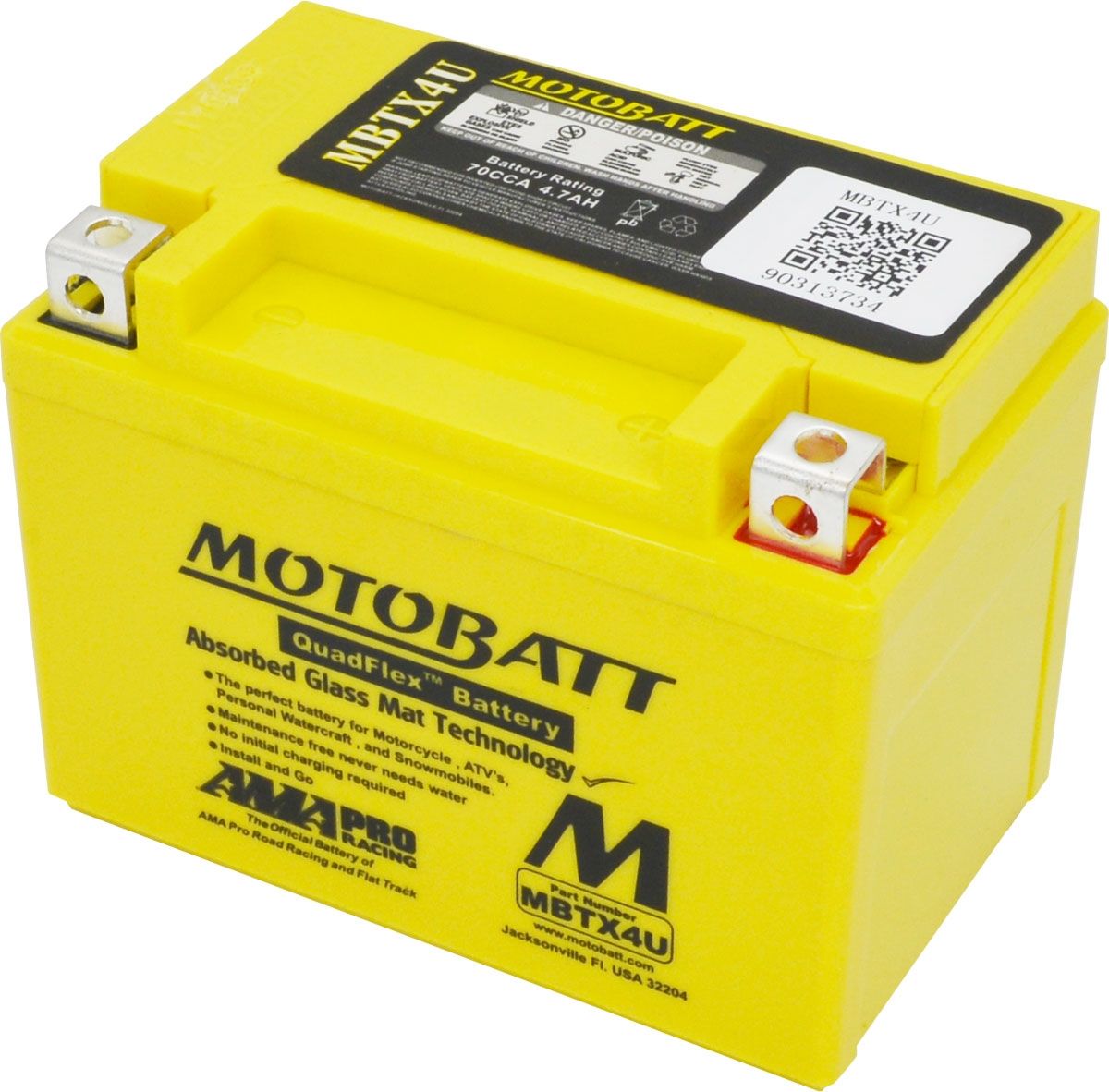 MOTOBATT MBTX4U QUADFLEX AGM BIKE BATTERY 12V 4AH